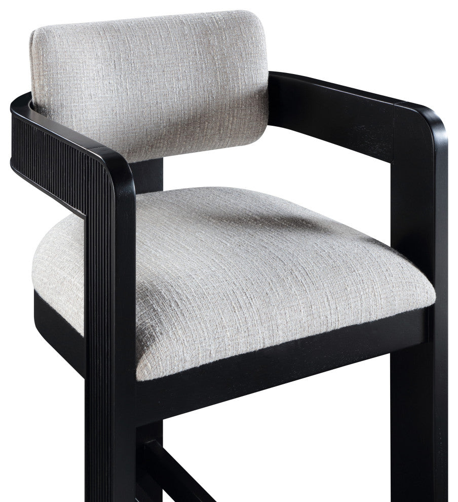 Sacha Upholstered Bar and Counter Stool, Grey, Linen Textured Fabric, Black
