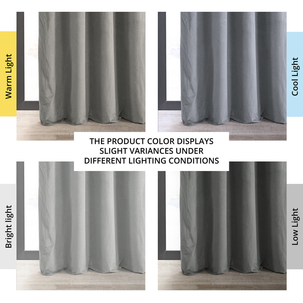 Signature Silver Gray Grommet Blackout Velvet Curtain Single Panel, 50"x108"