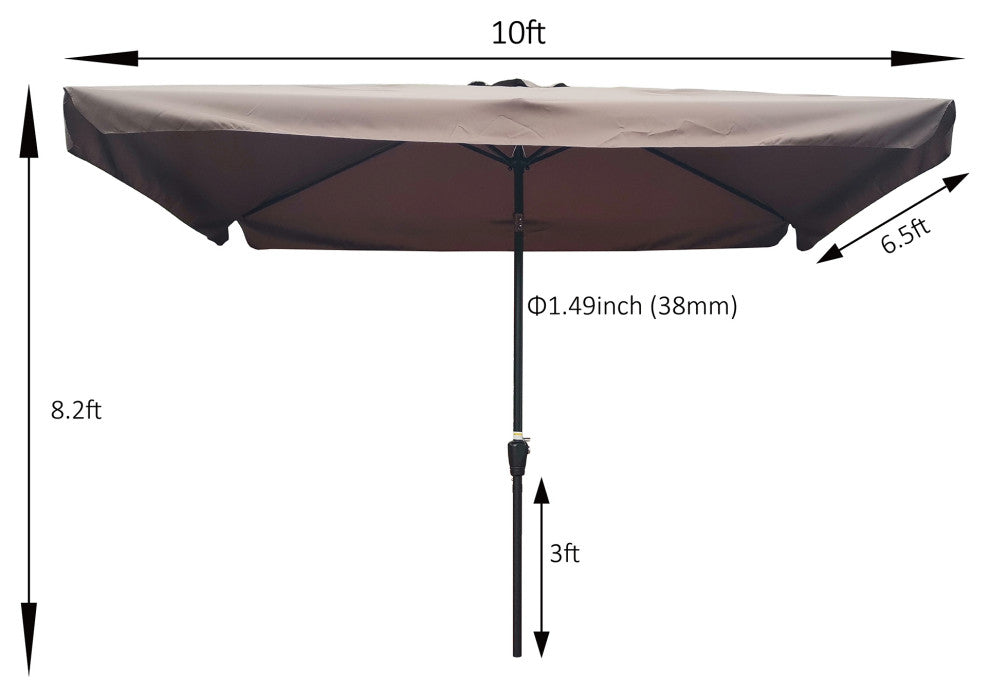 10x7' Outdoor Patio Market Umbrella With Push Button Tilt and Crank, Chocolate