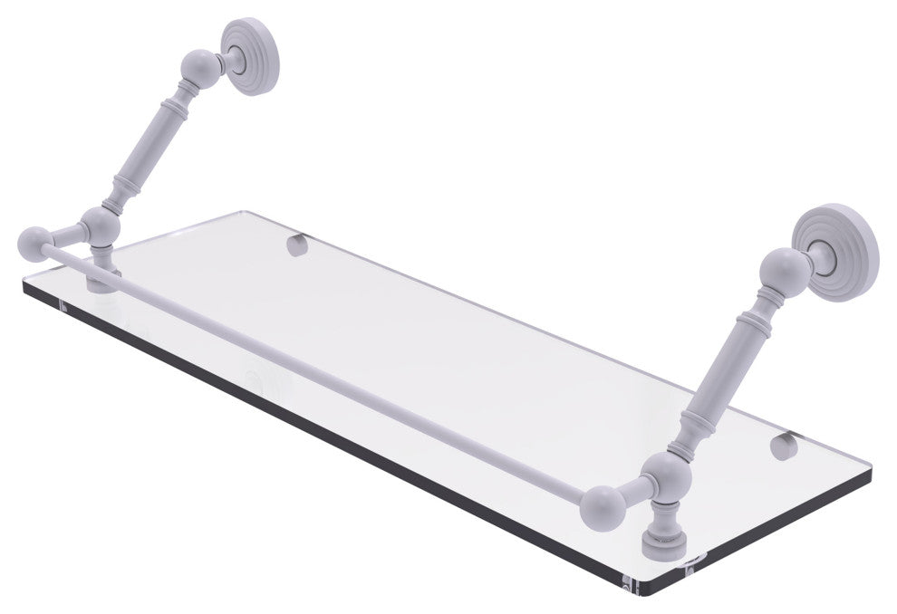Waverly Place 24" Floating Glass Shelf with Gallery Rail, Matte White