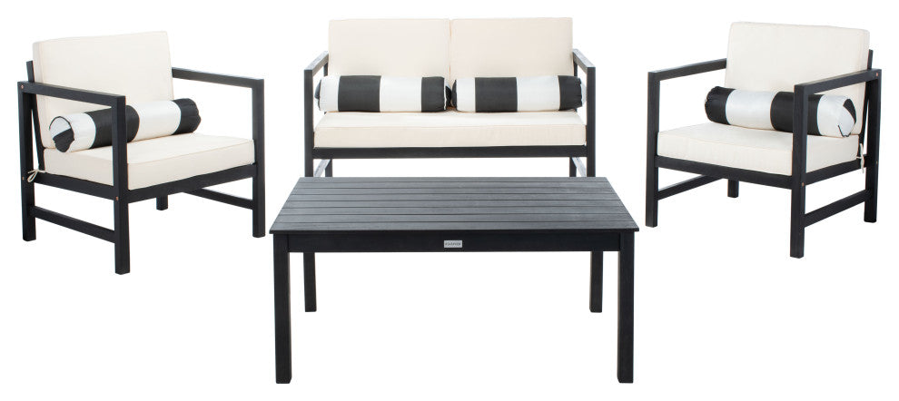 Safavieh Montez 4-Piece Indoor-Outdoor Set with Accent Pillows, Black/Beige/Black/White