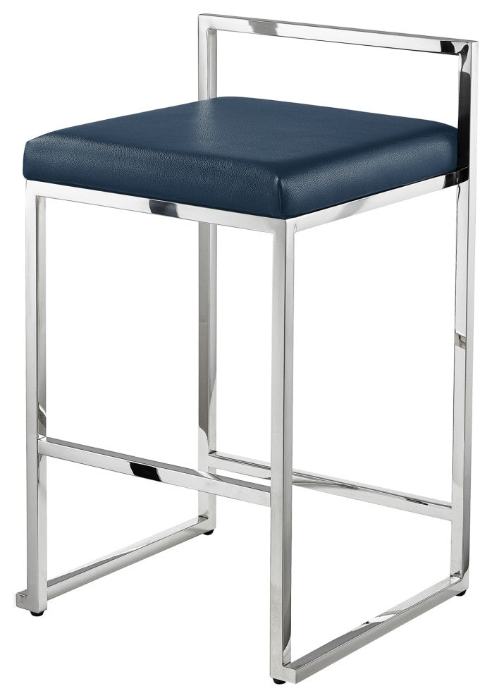 Inspired Home Dereck Bar Stool Geometric Frame, Navy and Chrome Leather PU