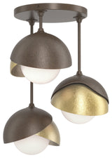 Brooklyn 3-Light Double Shade Semi-Flush, Bronze, Modern Brass, Opal Glass