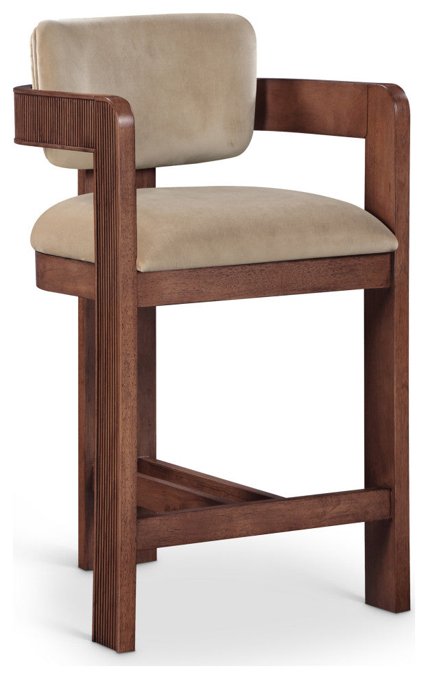 Sacha Upholstered Bar and Counter Stool, Beige, Velvet, Brown