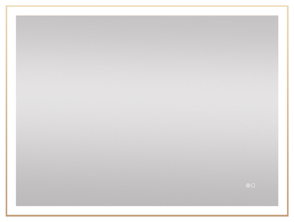 Framed LED Lighted Bathroom Vanity Mirror With Defogger, Gold, 48"x36"