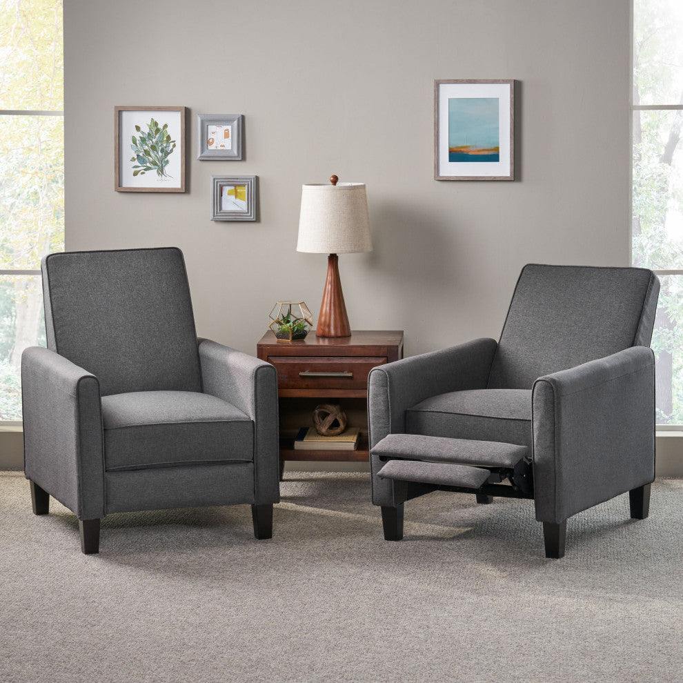 Susan Fabric Recliner, Set of 2, Smoke and Dark Brown