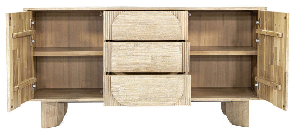 Haru 63" Wide 3-Drawers Sideboard, Beige