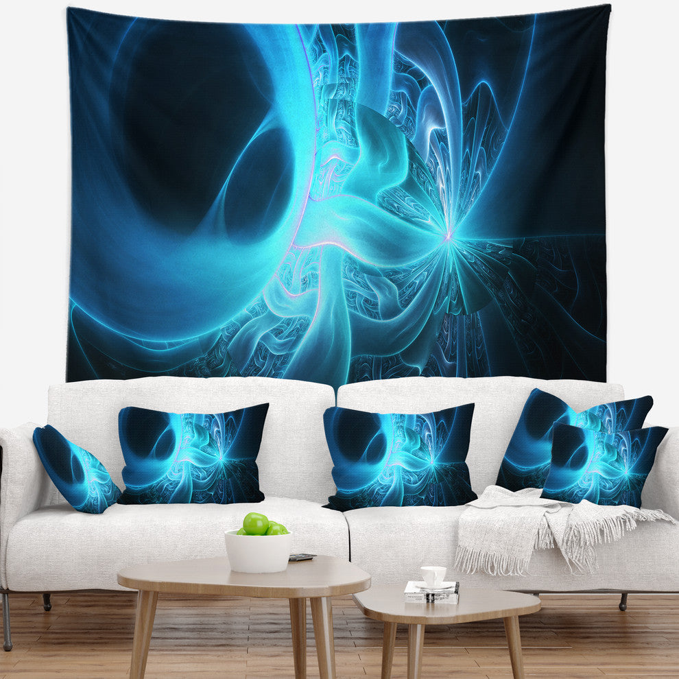 Shining Bright Blue on Black Abstract Wall Tapestry, 92"x78"