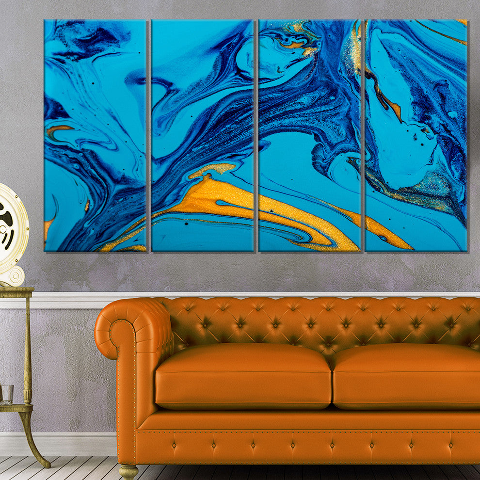 "Soft Blue Abstract Acrylic Paint Mix" Canvas Print, 4 Panels