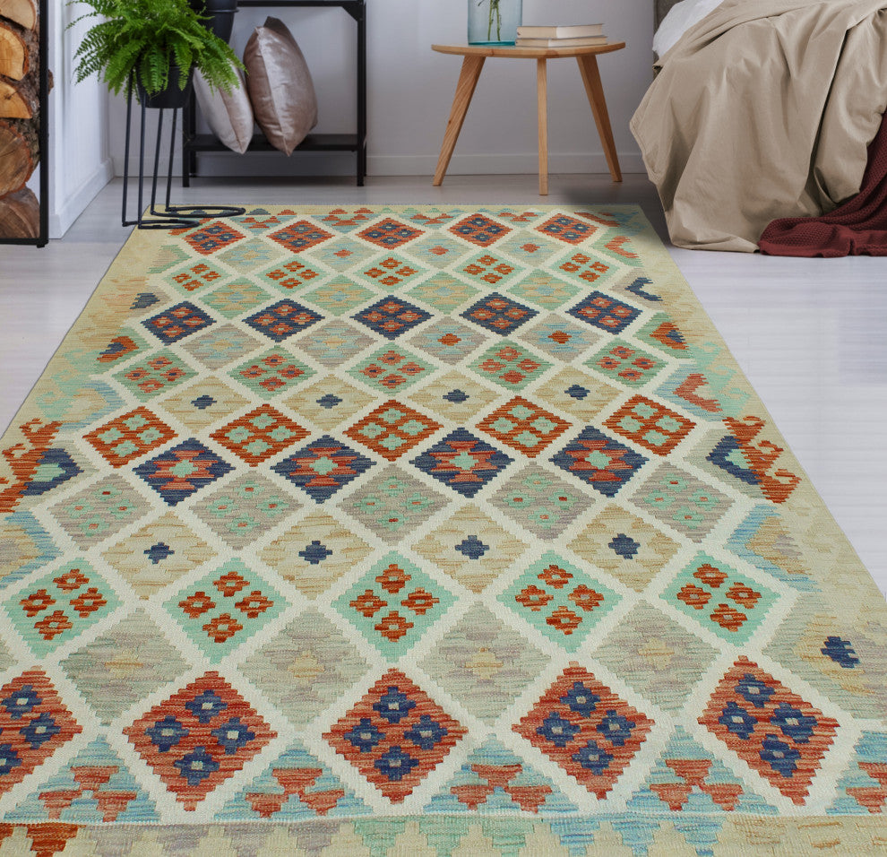 Sun Faded Flatweave Nye Beige/Navy Rug, 5'8x8'0