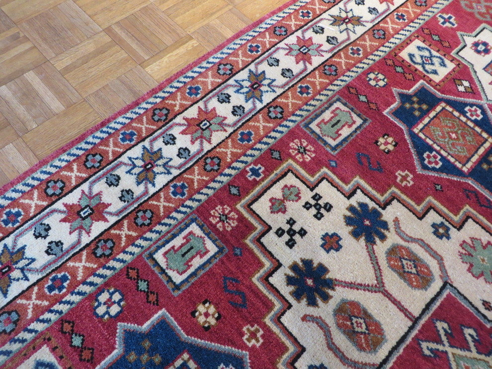 5'5x7'10 Hand Knotted Red Kazak Oriental Rug Vegetable Dyes