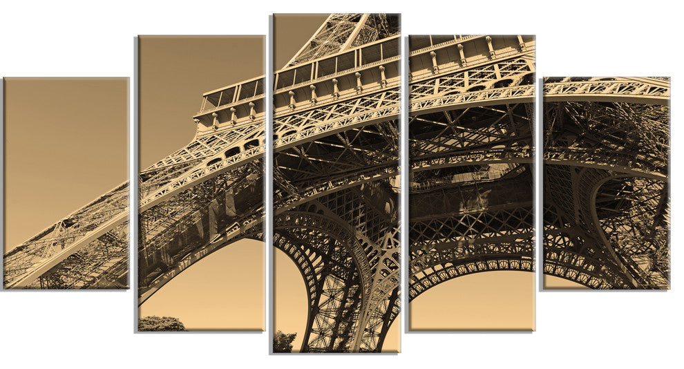 "Iconic Paris Eiffel Tower Side View From Ground" Wall Art, 60"x32", 5-Panels