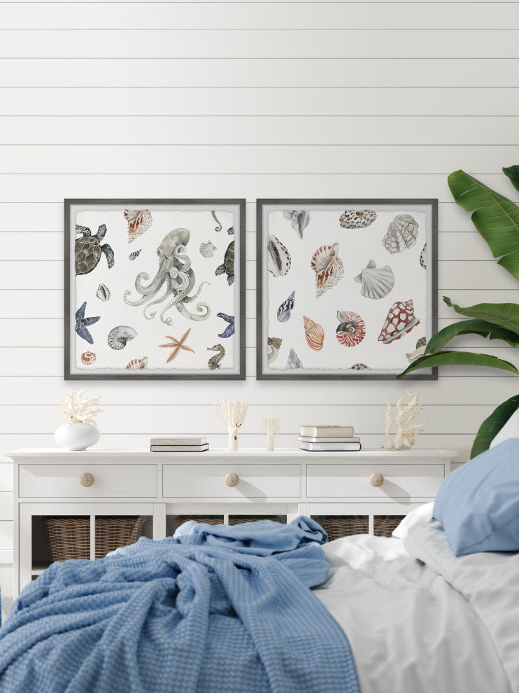 Sea Animals Diptych, 2-Piece Set, 18x18 Panels