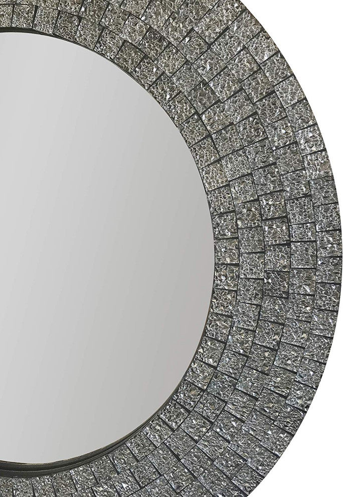 Glamorous Sparkling Glass Mosaic Wall Mirror Home Decor, Effervescent Silver