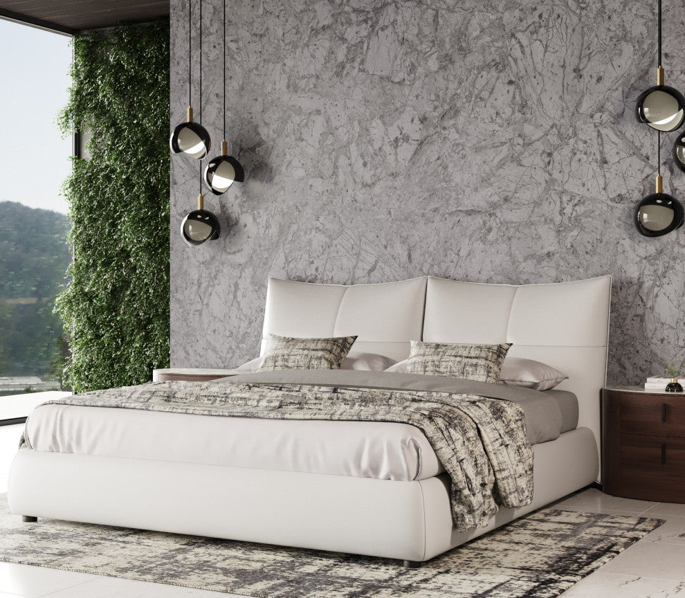 Modrest Patrick Modern White Leather Bed, Eastern King