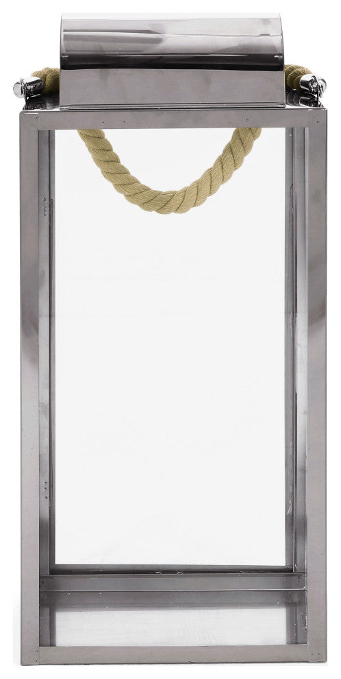 Brianna Outdoor 19" Modern Stainless Steel Lantern, Silver