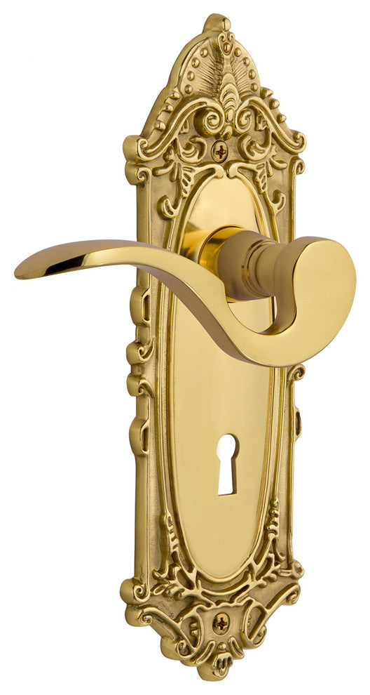 Victorian Plate With Keyhole Manor Lever, Polished Brass, Privacy, Non-Handed