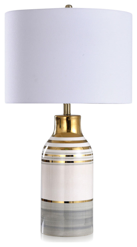 Cameron- Multi-Colored Milk Jar Ceramic Body Table Lamp Grey White Shade