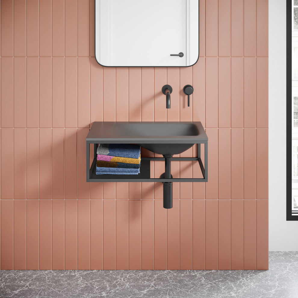 Lisse 24" Rectangle Concrete Wall-Mount Bathroom Sink, Dark Gray