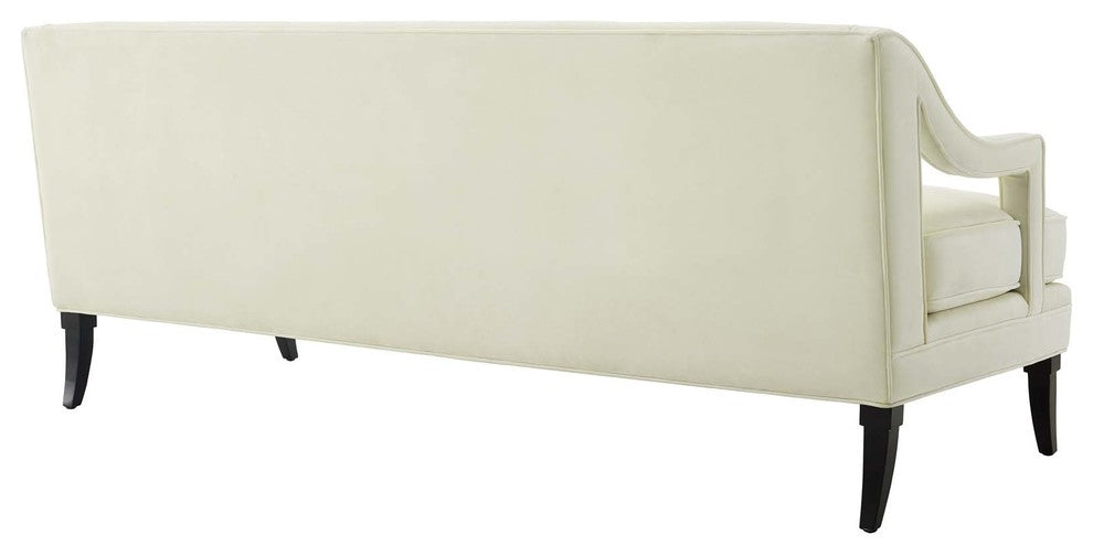 Concur Button Tufted Upholstered Velvet Sofa, Ivory