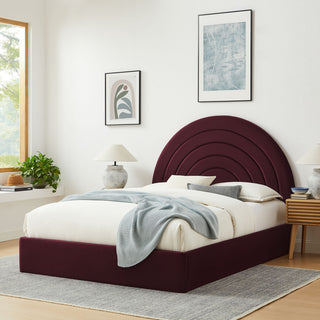 Solana Arched Performance Velvet Queen Platform Bed, Mulberry