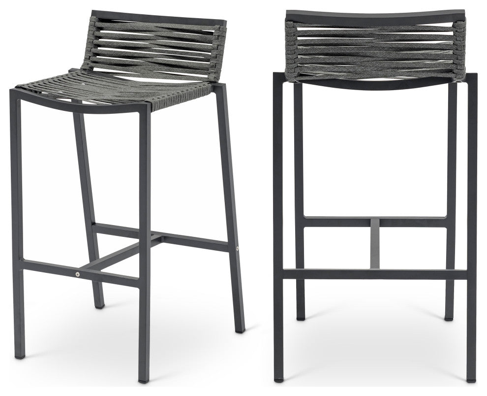 Maldives Rope Fabric Outdoor Patio Barstool (Set of 2), Grey