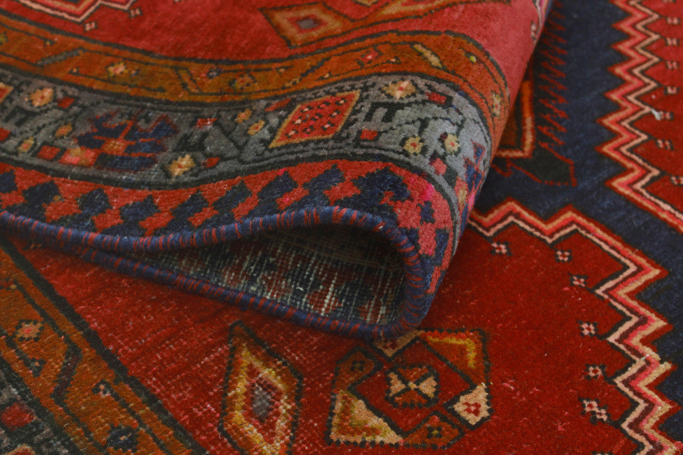 Fine Vintage Distressed Etel Red/Navy Runner, 3'8 x 14'10