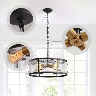 Iris Black 5-light Water Textured Glass Drum Pendant Chandelier