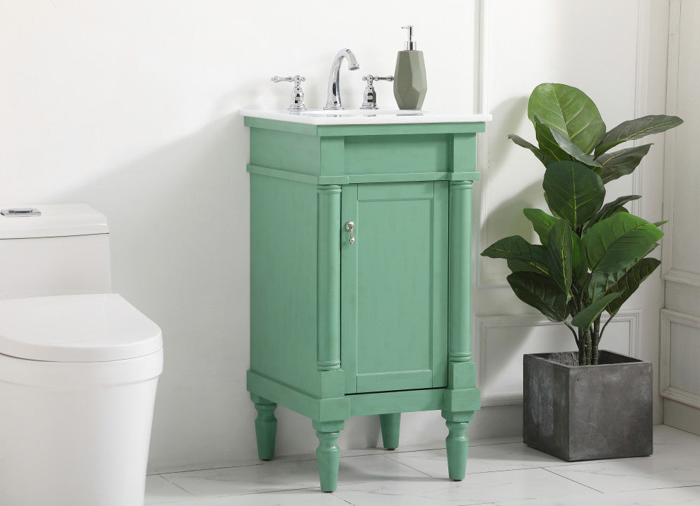 18.5" Single Bathroom Vanity, Vintage Mint With Ivory White Engineered Marble