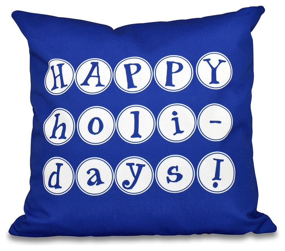 Happy Holidays, Word Print Outdoor Pillow, Blue, 18"x18"