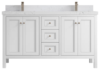 Nashville 60" Double Bathroom Vanity, White 2" Empira Quartz