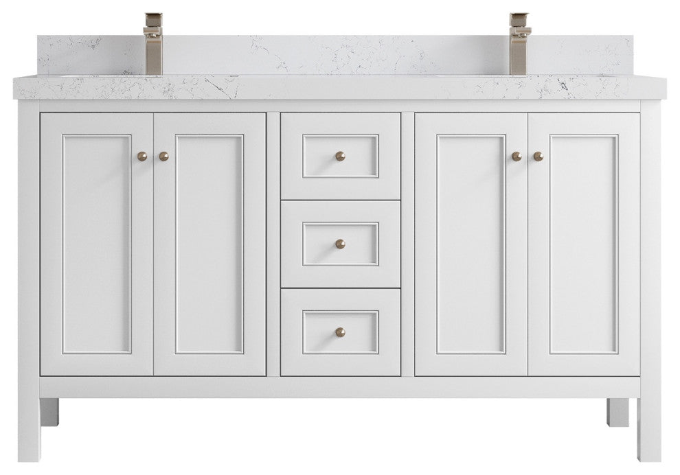 Nashville 60" Double Bathroom Vanity, White 2" Empira Quartz