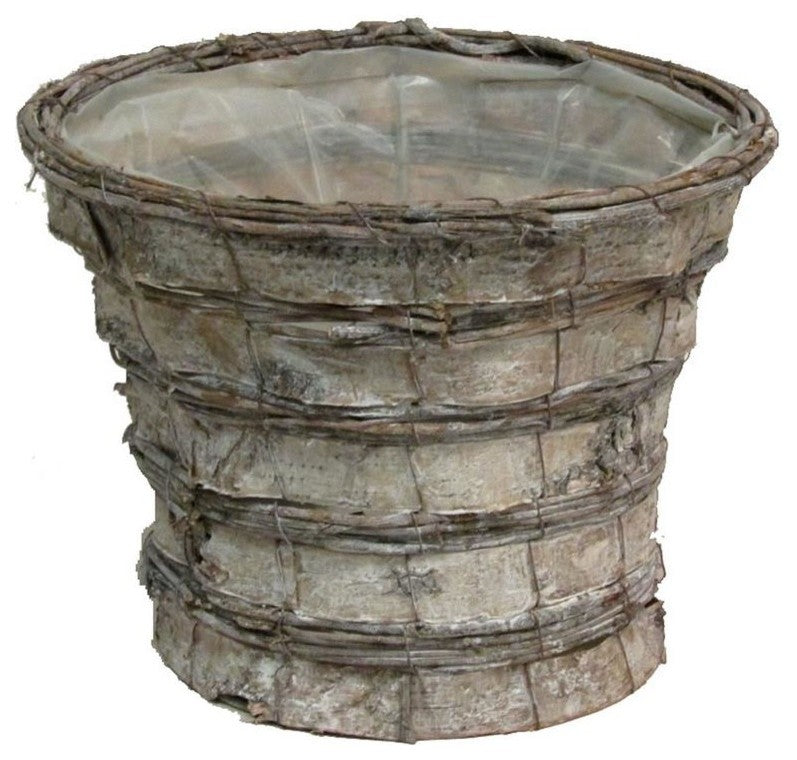 Grey Rustic Birch Tree Bark 8" Pot W/ Soft Liner