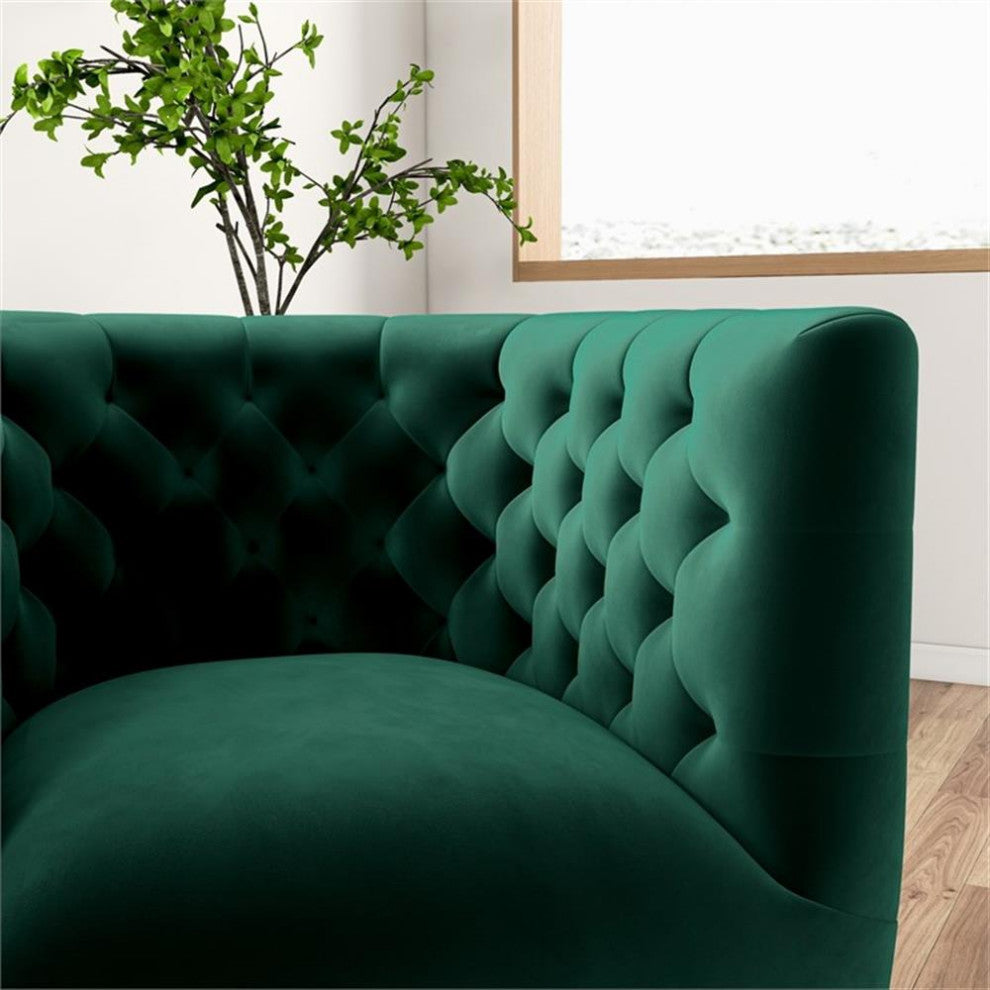 Rose Mid-Century Modern Tufted Back Velvet Swivel Chair  in Green