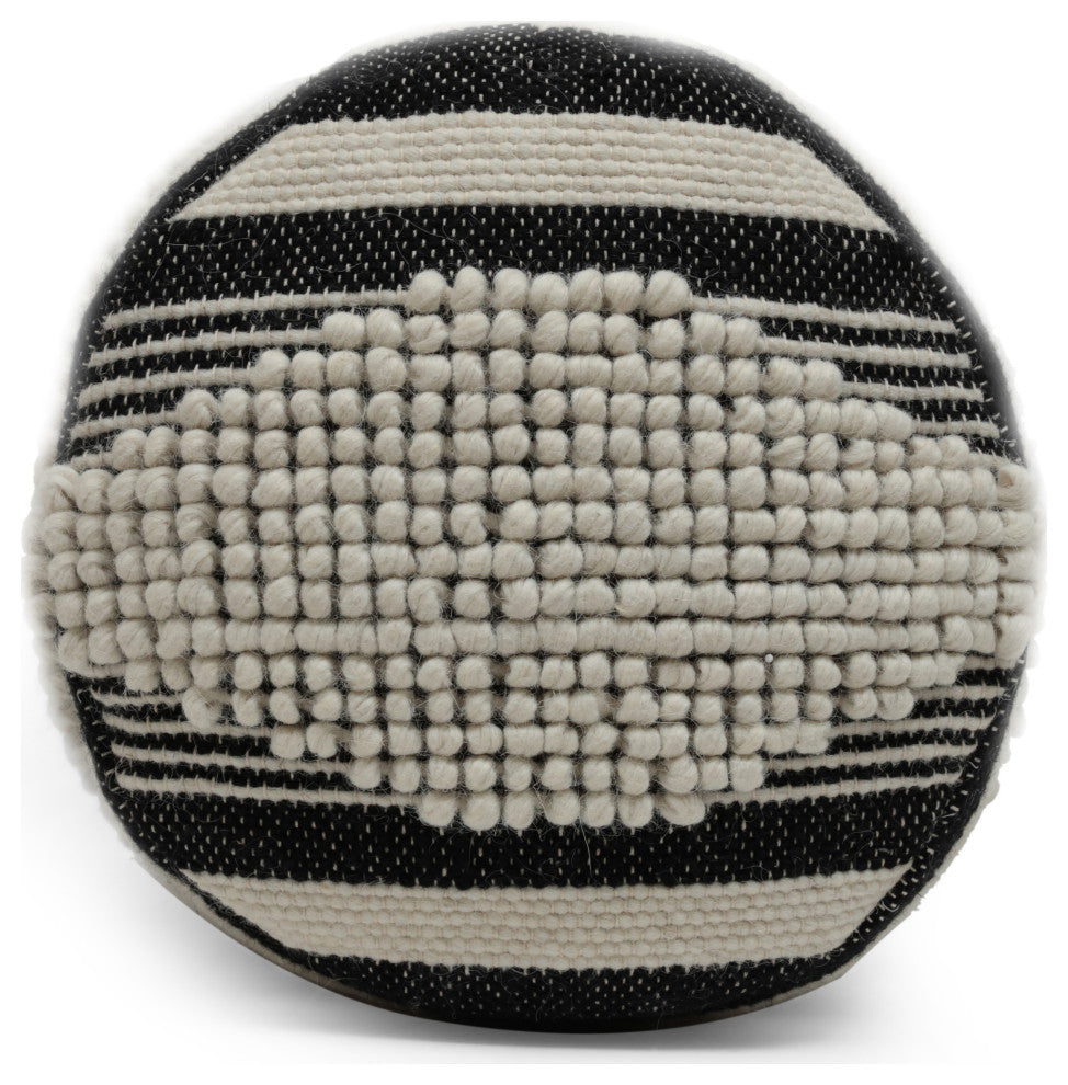 Villard Boho Handcrafted Fabric Cylinder Pouf, White + Black