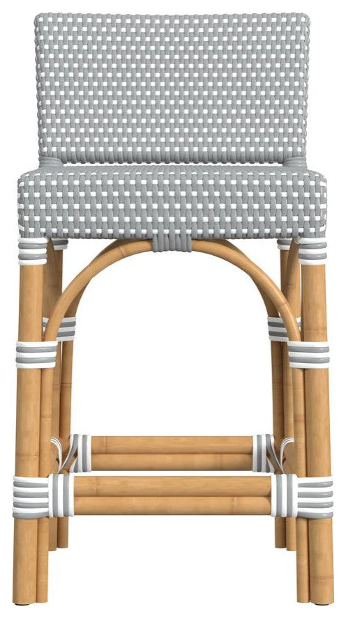 Serienna Rectangular Rattan Low Back 24.5 Counter Stool, Gray and White