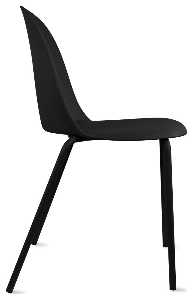 Set of 2 Modern Dining Side Chairs with Armless Plastic Seat and Metal Legs, Black