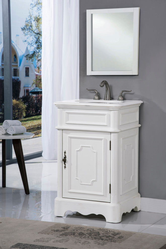 21" Single Bathroom Vanity, Antique White, Ivory White Engineered Marble Top