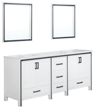 Ziva White 80" Double Vanity, Cultured Marble Top, 30" Mirrors