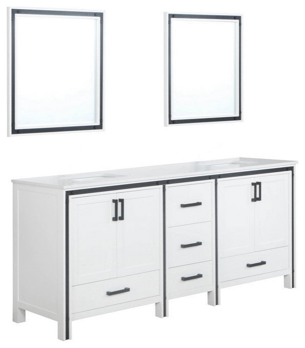 Ziva White 80" Double Vanity, Cultured Marble Top, 30" Mirrors