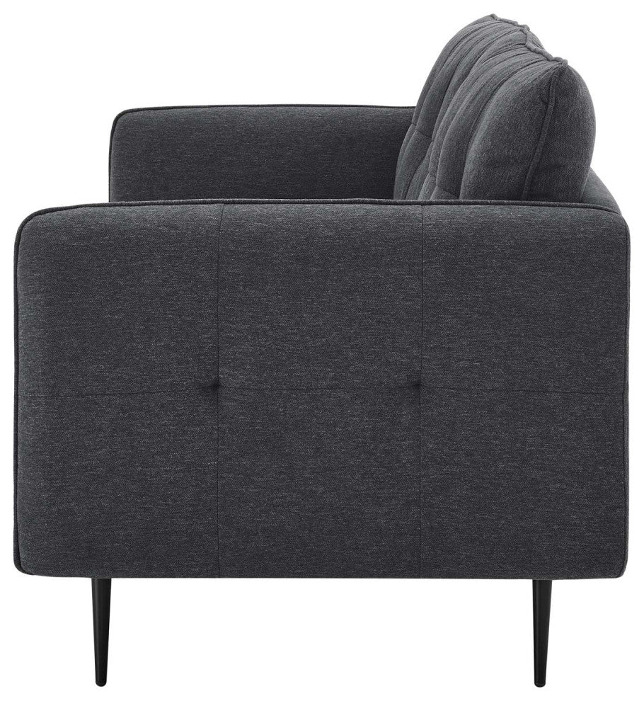 Tufted Sofa, Fabric, Dark Gray, Modern, Living Lounge Hotel Hospitality