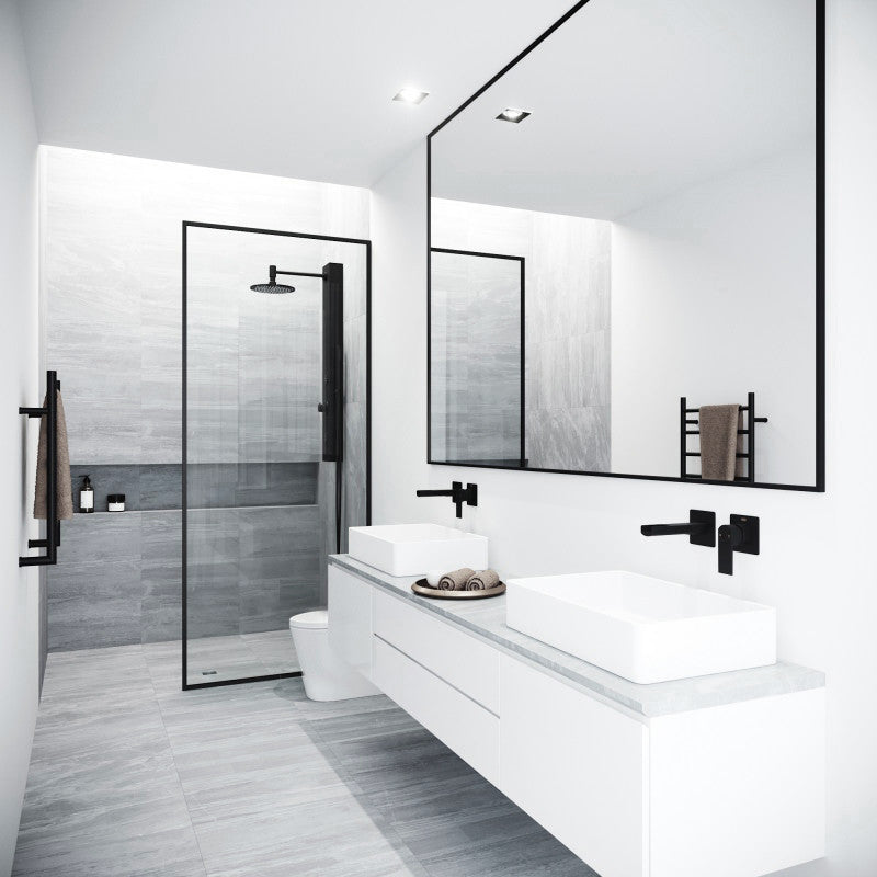 VIGO Meridian Framed Fixed, Matte Black, Shower Screen, 34" W X 74" H, Clear Glass