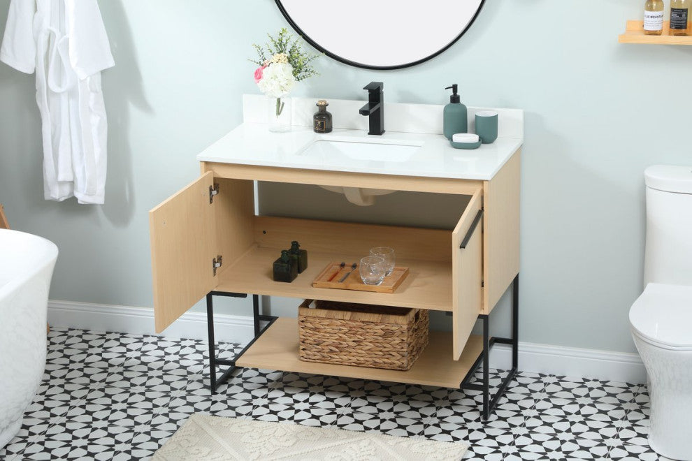Sue 40" Single Bathroom Vanity, Maple, With Backsplash