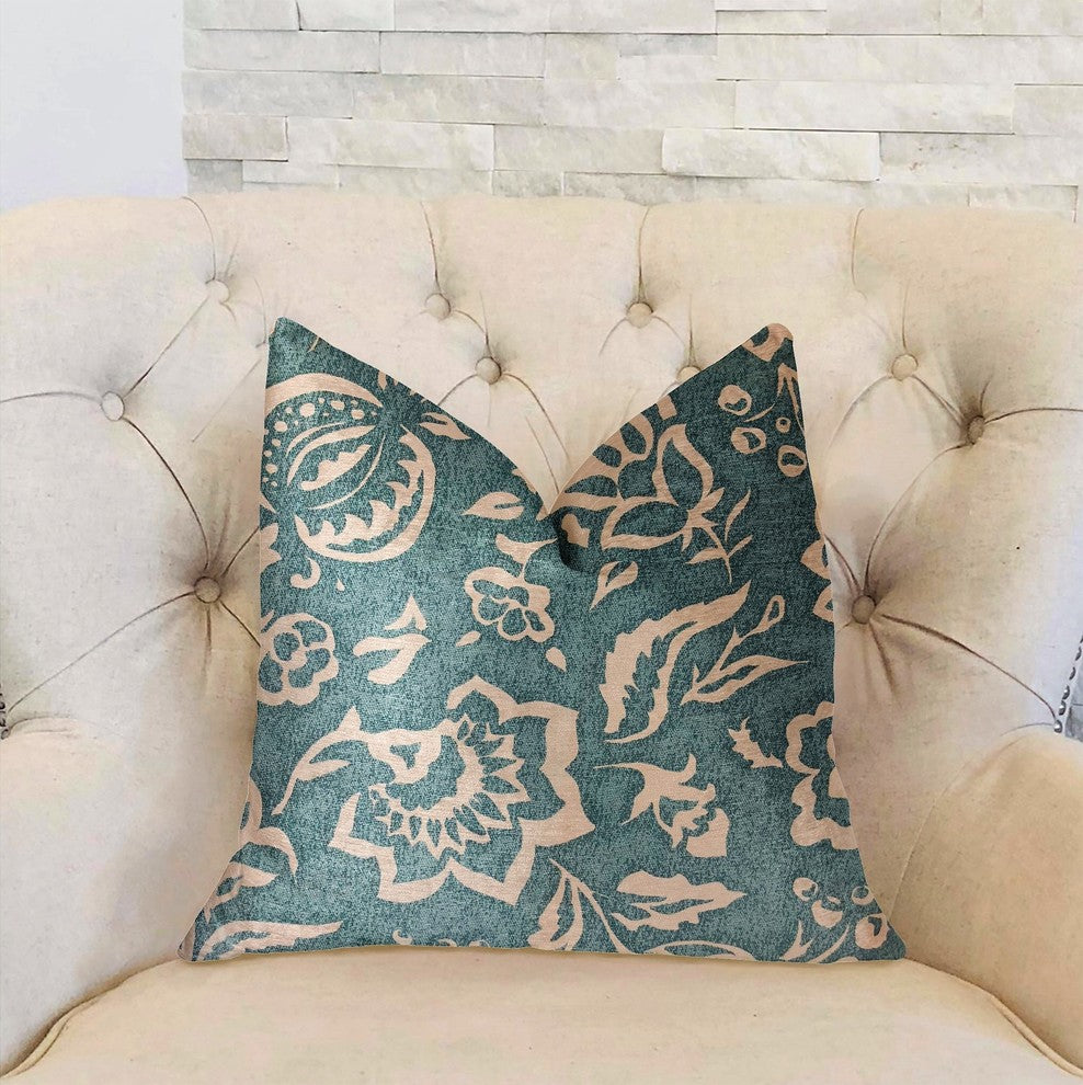 Elsi Pom Blue and Beige Luxury Throw Pillow, 26"x26"