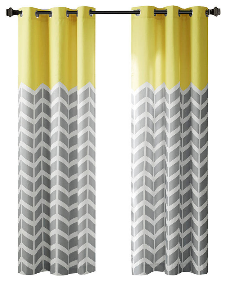 Intelligent Design Alex Yellow Chevron Print Window Panel Pair