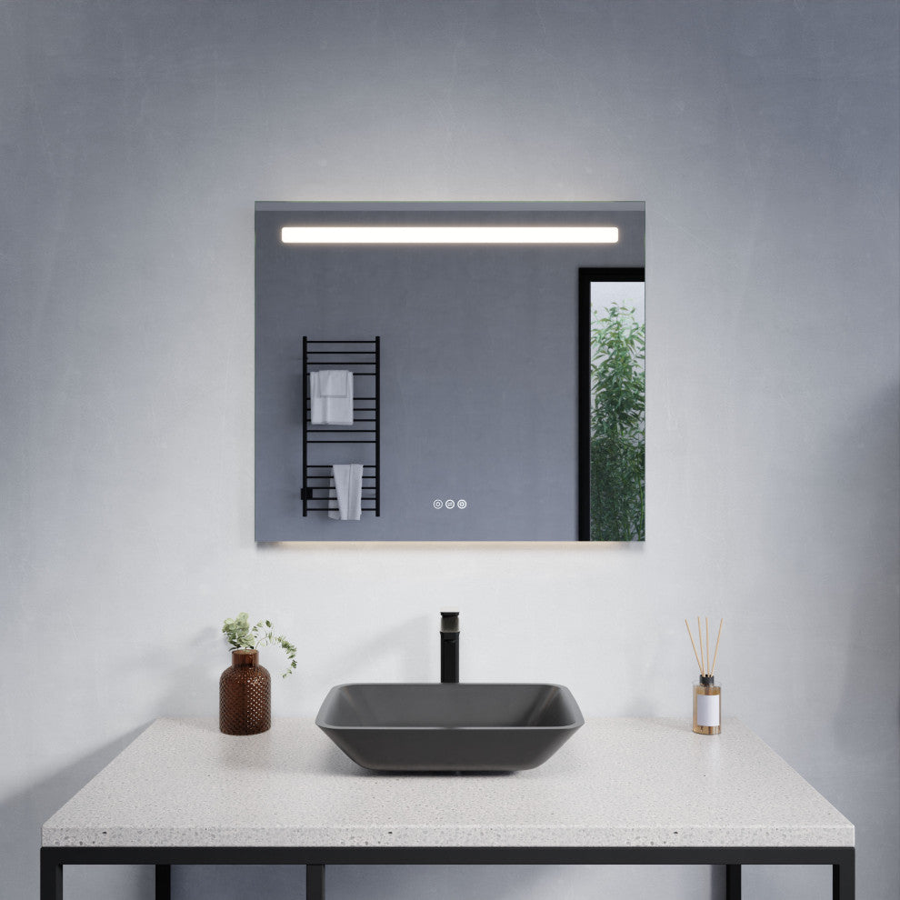 ANZZI 28" x 32" LED Front/Top/Bottom Light Bathroom Mirror With Defogger