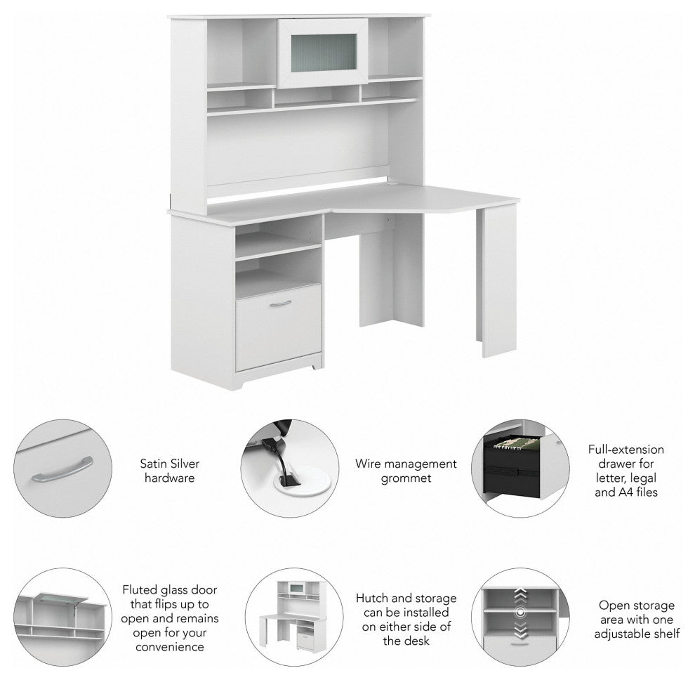 Cabot 60W Corner Desk With Hutch, White