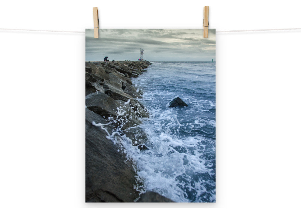 Splashing on the Jetty Landscape Photo Unframed Wall Art Print, 12" X 16"