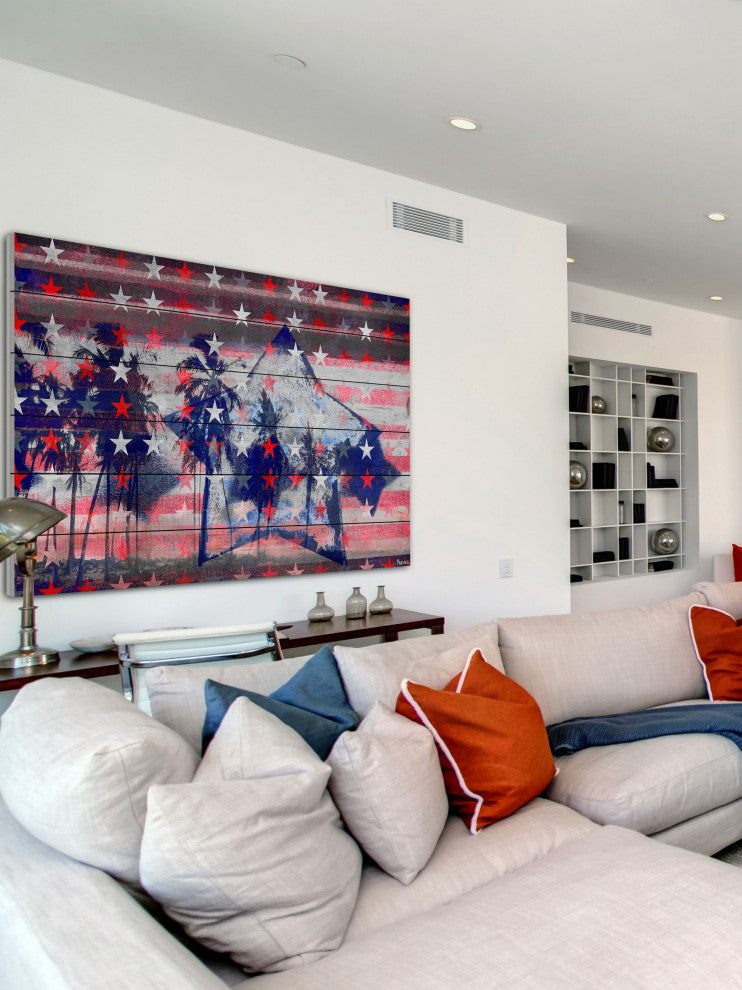 "Stars and Palms" Print on White Wood, 60"x40"