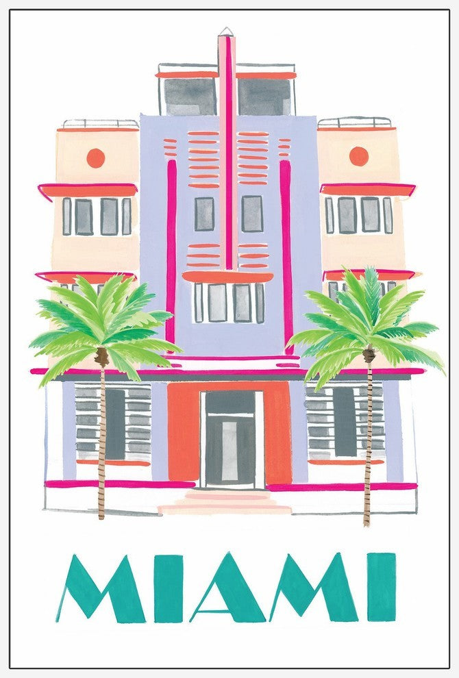 "Miami Art Deco" Floater Framed Painting Print on Canvas, 12"x18"